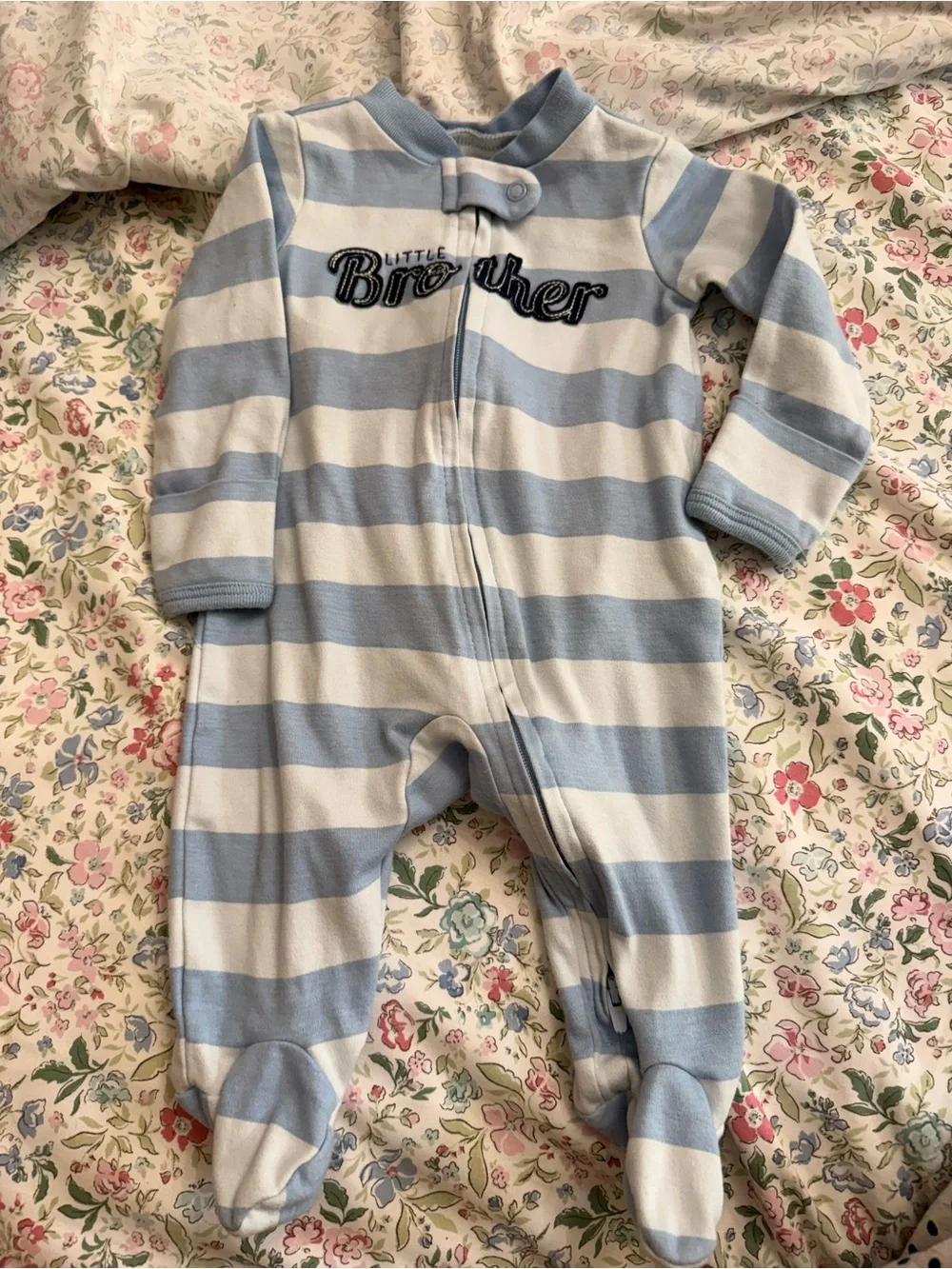 Carter's Blue & White Striped 'Little Brother' Footed One-Piece
